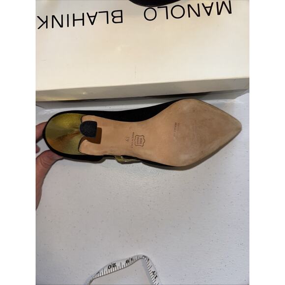 Manolo Blahnik Black/Gold Fabric/leather Pumps Heels Shoes 8.5/9 GORGEOUS! - Picture 5 of 8
